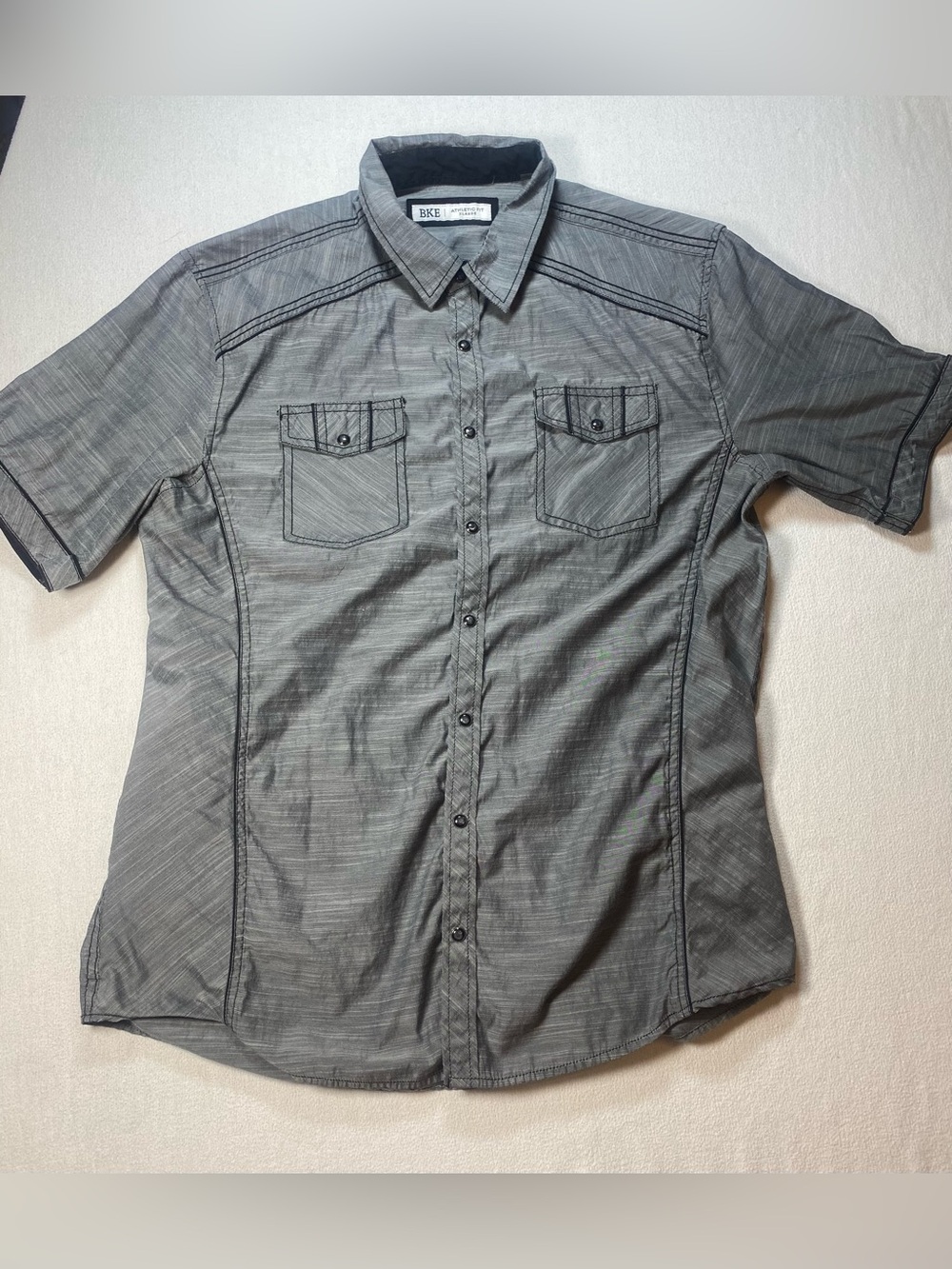 BKE Men's Athletic Fit Gray Short-Sleeve Button-Down Shirt size XL